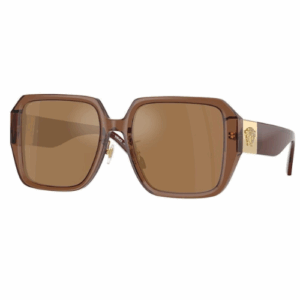 oprawka damska przeciwsłoneczna Versace, kwadratowa , brązowe soczewki , front Orawy oraz zausznik brązowy